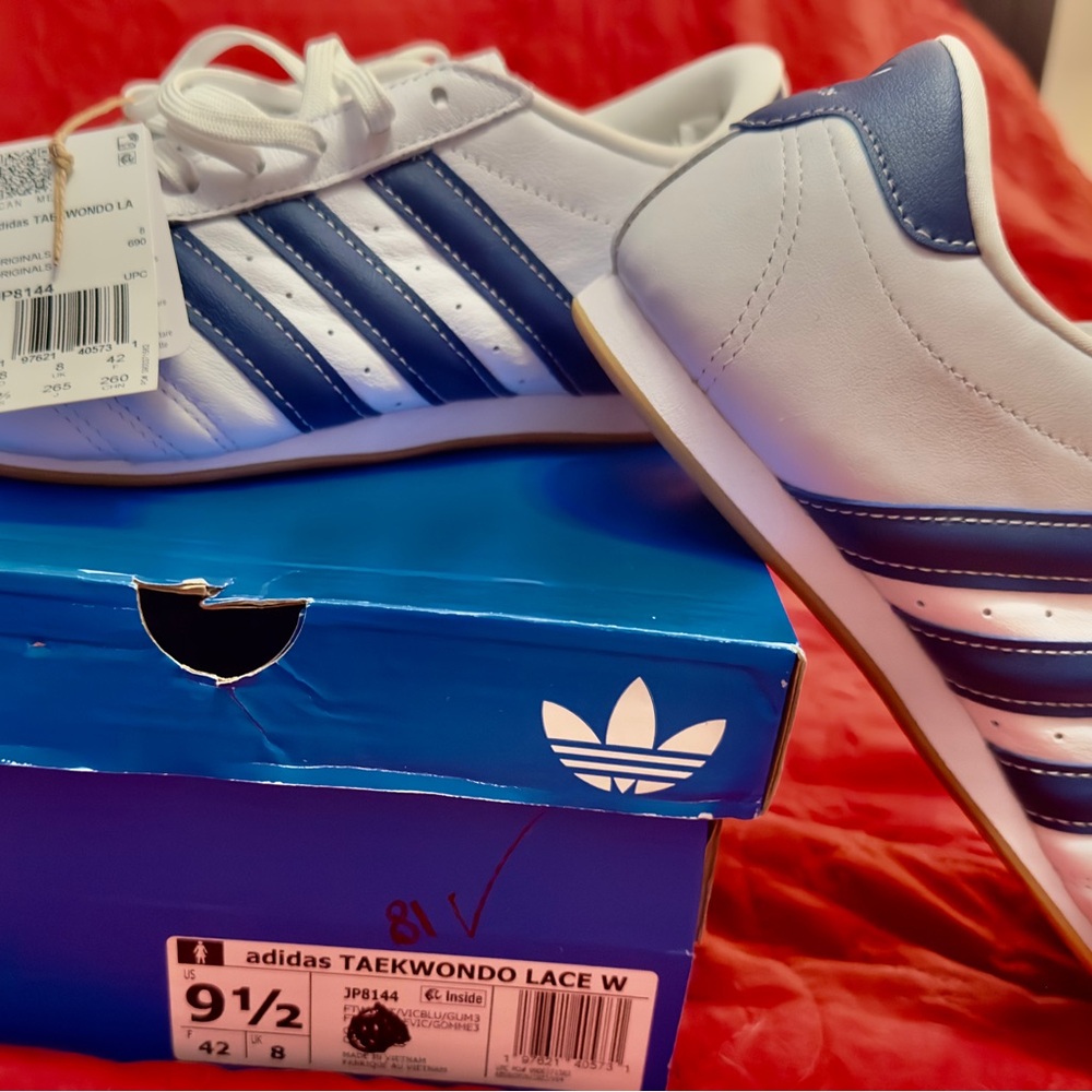 Adidas White and Navy Taekwondo Shoes